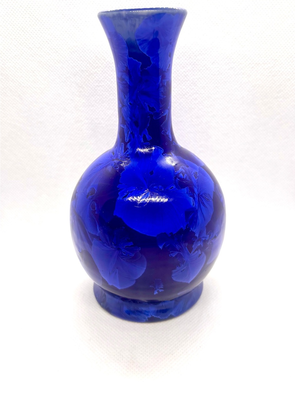 Lana K Williams 2007 Signed Studio Pottery Crystalline Bulbous Vase 6.5 in Blue